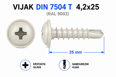 VIJAK DIN 7504 T 4,2x25 (RAL 9002)